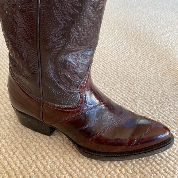 Barely Worn Eel Skin African Boots Made In Mexico Vintage Brown Leather Cowboy - Picture 7 of 17